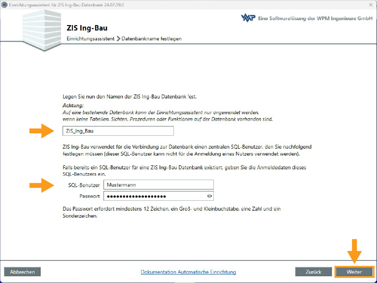 Datenbankname und SQL-Benutzer